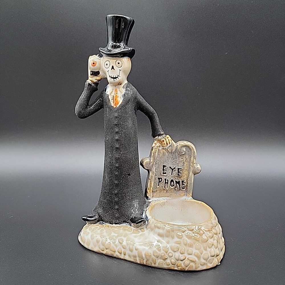 Yankee Candle Votive Holder Boney Bunch Eye Phone Skeleton Halloween Ceramic
